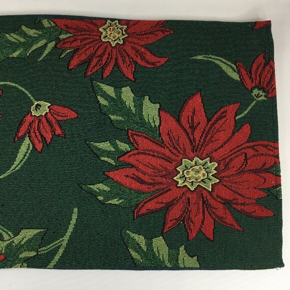 Poinsettia 69 x 13 Christmas Table Runner Red & Green Floral Holiday Tapestry - Picture 7 of 16